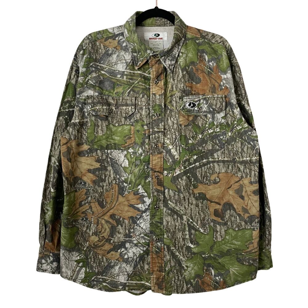 Mossy Oak Shirt Mens Large White Green Tibbee Realtree Jungle Camouflage Shacket